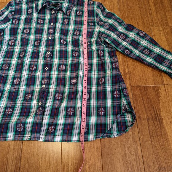 Talbots Classic Cotton Shirt Snowflake Jacquard Plaid - Picture 7 of 9